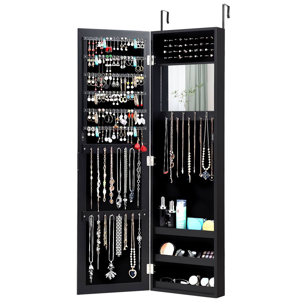 Alt View 17. Costway - Wall Door Mounted Mirrored Jewelry Cabinet Storage Organizer-Black - Black.