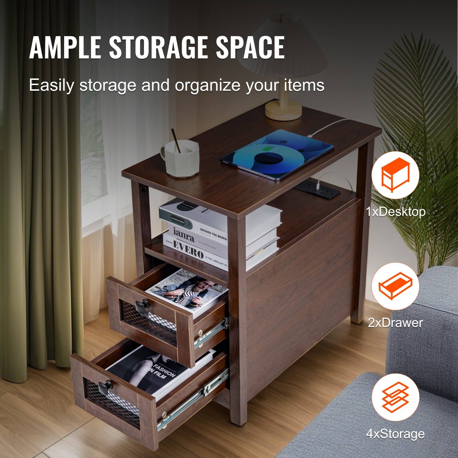AMPLE STORAGE SPACE  
Easily store and organize your items  

1xDesktop  
2xDrawer  
4xStorage
