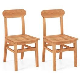 Costway - 2 PCS Patio Teak Wood Chair Wooden Armless Dining Chair with Slatted Seat - Natural