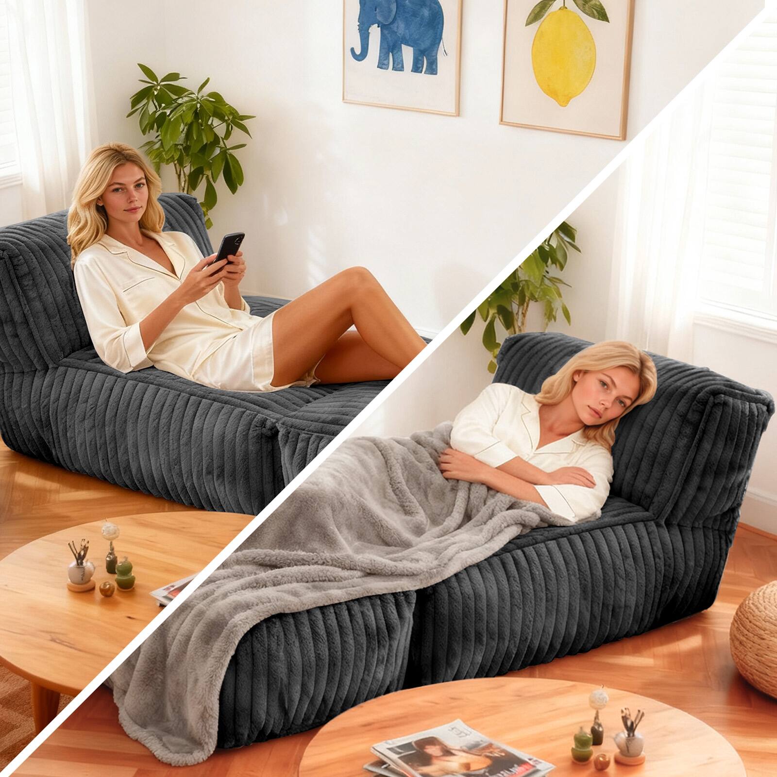 Left. Loheer - Modular Floor Chaise Lounge - DARK GREY.