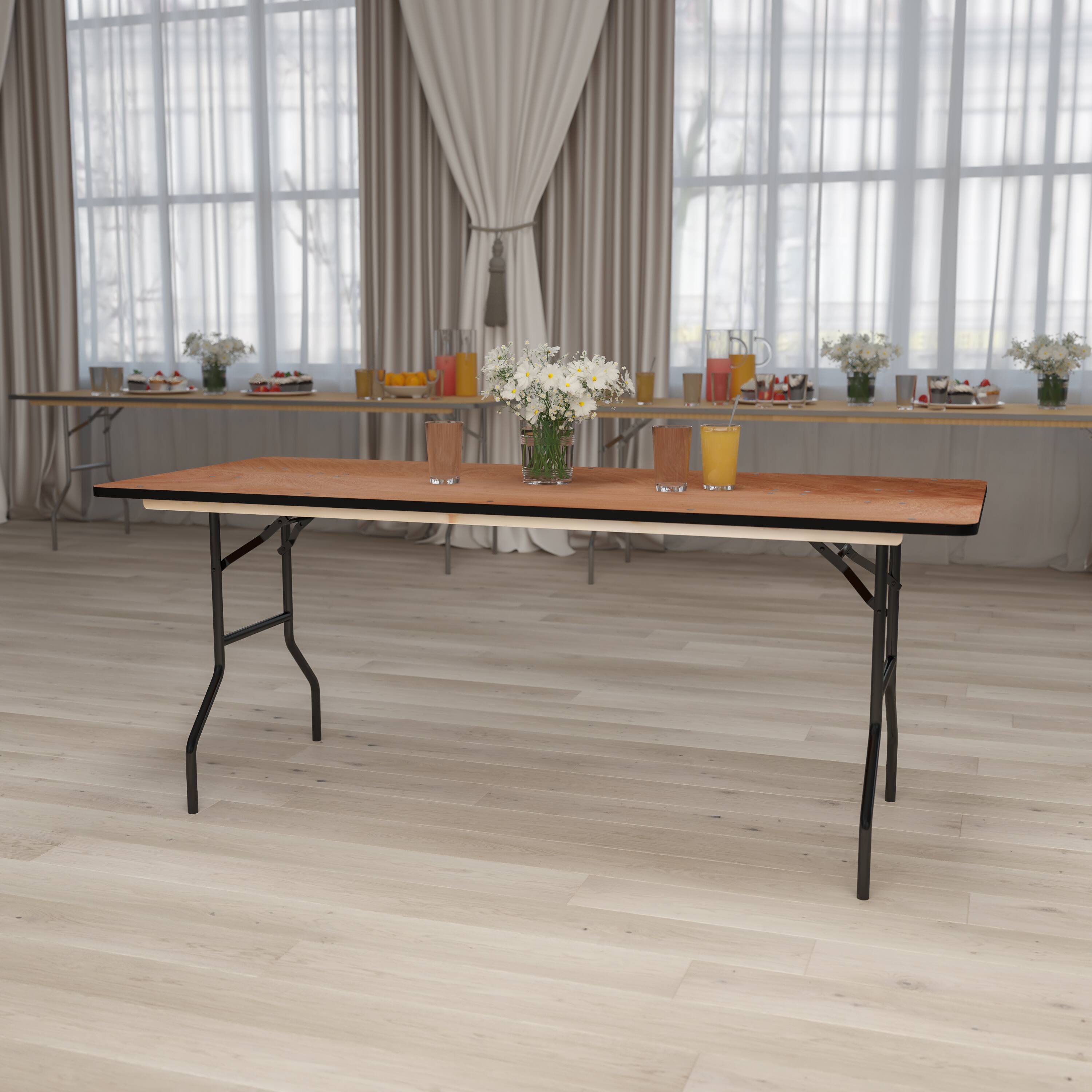 Alt View 1. Emma + Oliver - 6-Foot Rectangular Wood Folding Banquet Table with Clear Coated Finished Top - Natural.