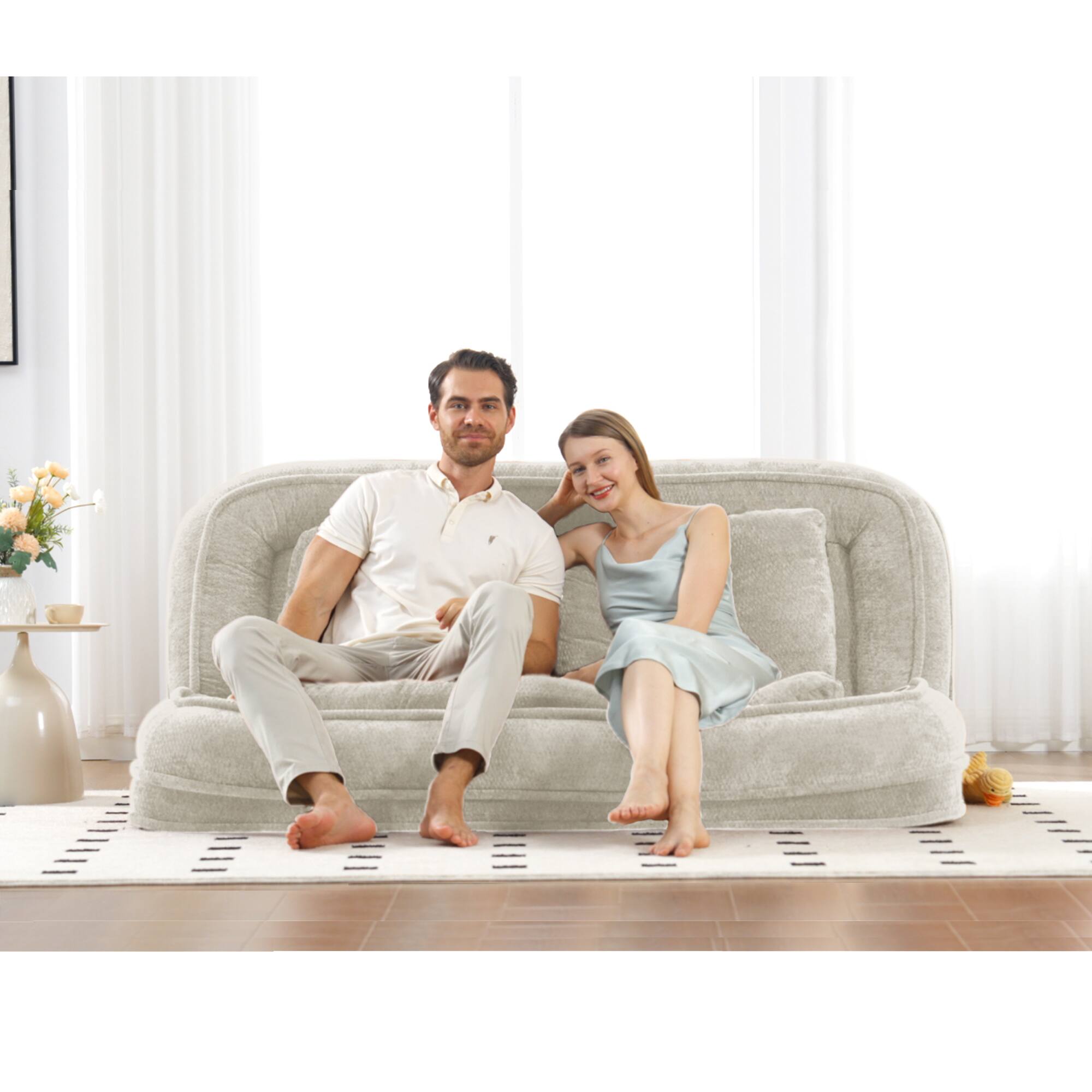 Angle. GOODSILO - Extra Large Convertible Floor Sofa Bed with Adjustable Backrest for Comfortable Lounging and Napping - Beige.