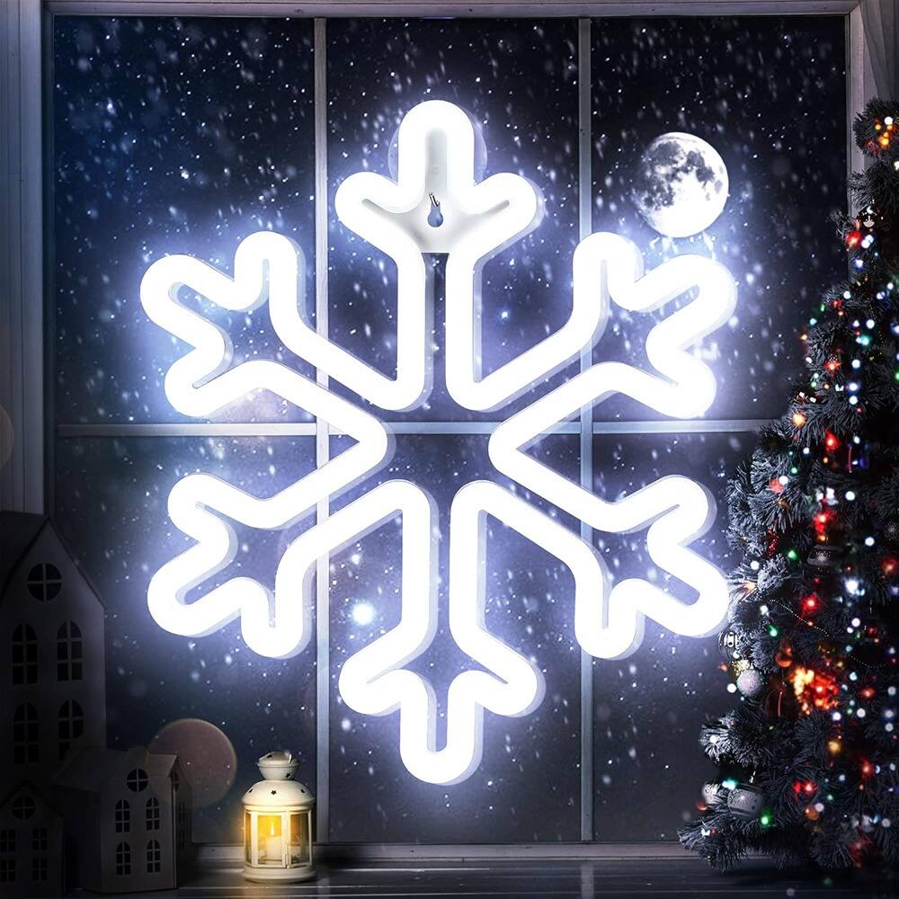 December Led Signs PARKER SLATER - 12-Inch Christmas Snowflake LED Neon Sign – Battery/USB ...