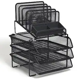 TRU RED - TRU RED™ All-In-One 10-Compartment Wire Mesh Compartment Storage, (TR57530) - Matte Black