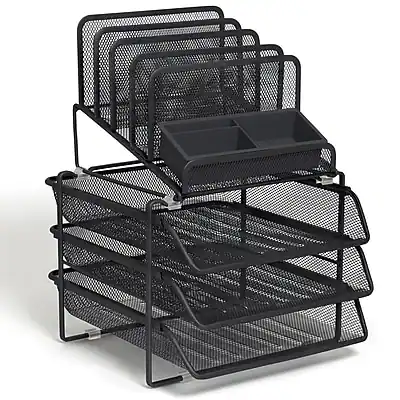 Front. TRU RED - TRU RED™ All-In-One 10-Compartment Wire Mesh Compartment Storage, Matte Black (TR57530) - Matte Black.