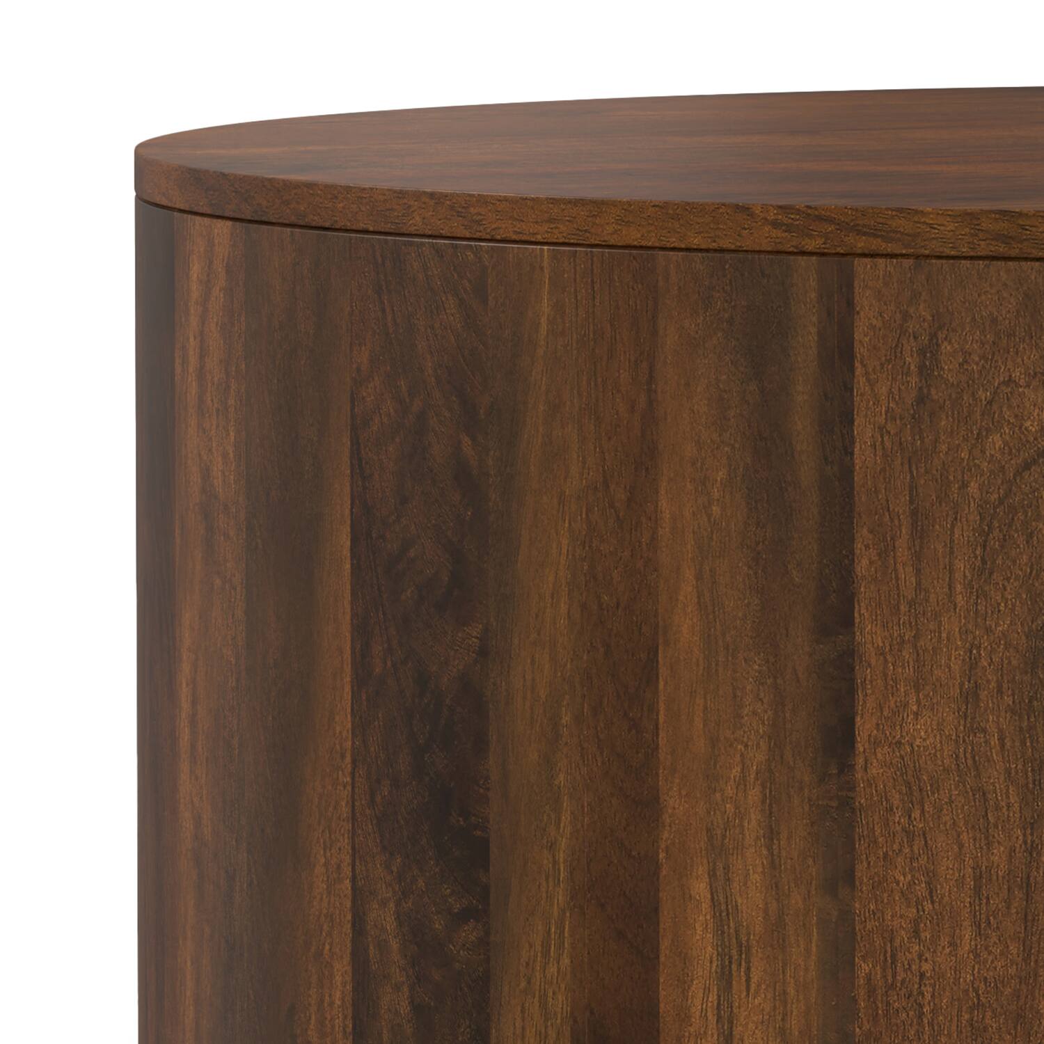 Alt View 5. Simpli Home - Millbury SOLID MANGO WOOD 36 inch Wide Round Contemporary Drum Coffee Table in Walnut Brown, Fully Assembled - Walnut Brown.