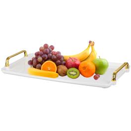 Unique Bargains - Plastic Serving Tray with Golden Handle, 16x8.7" Modern Rectangular Acrylic Reusable Tea Platter for Kitchen - White