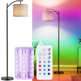 MAGICAL RUBS - Floor Lamp For Living Room With 3 Color Temperatures Led Bulb Standing Tall Industrial Reading Bedroom Office (9w Bei - Black+Battery Operated Bulb