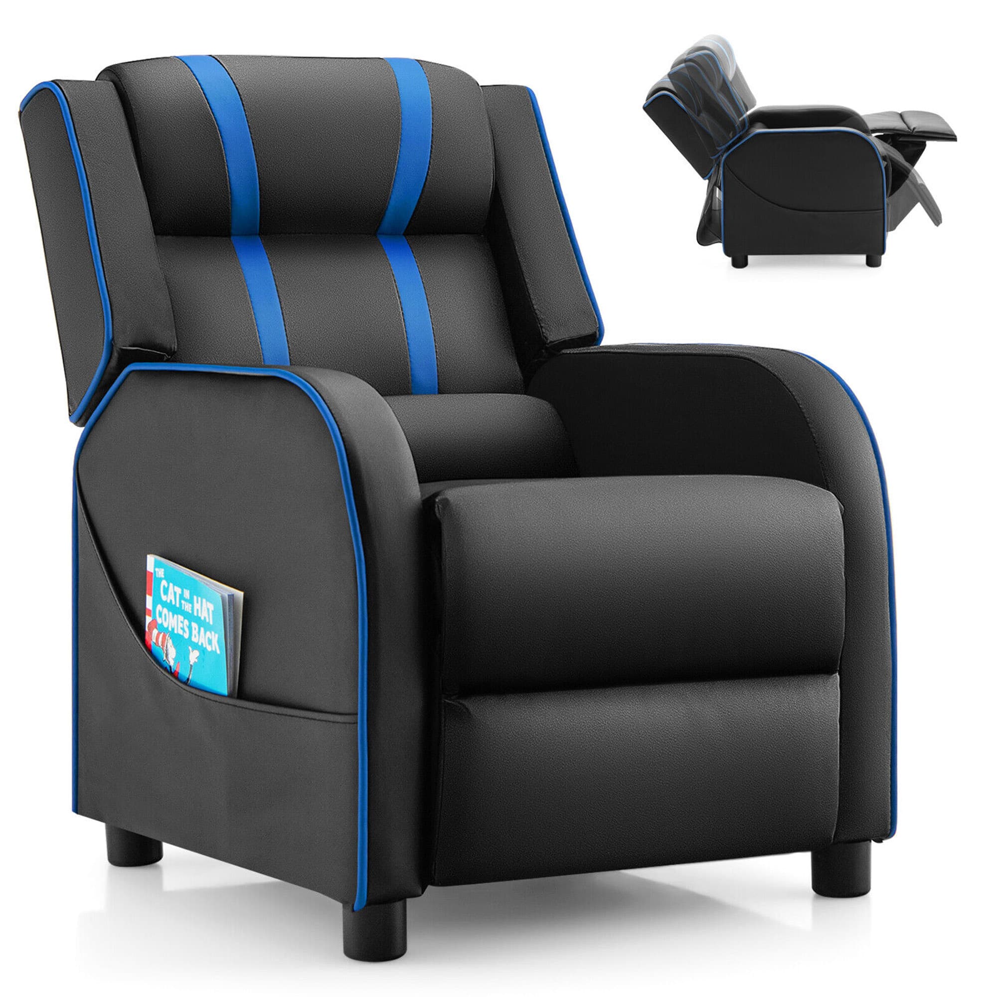 Gymax - Kids Recliner Chair Ergonomic Leather Sofa Armchair w/Footrest Side Pocket Blue - Black + Blue price history on PriceWatchPro