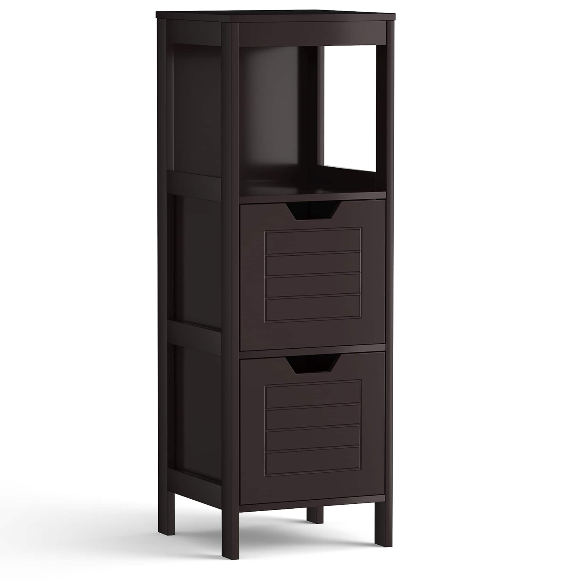 Costway - Bathroom Wooden Floor Cabinet Multifunction Storage Rack Organizer - Brown price history on PriceWatchPro