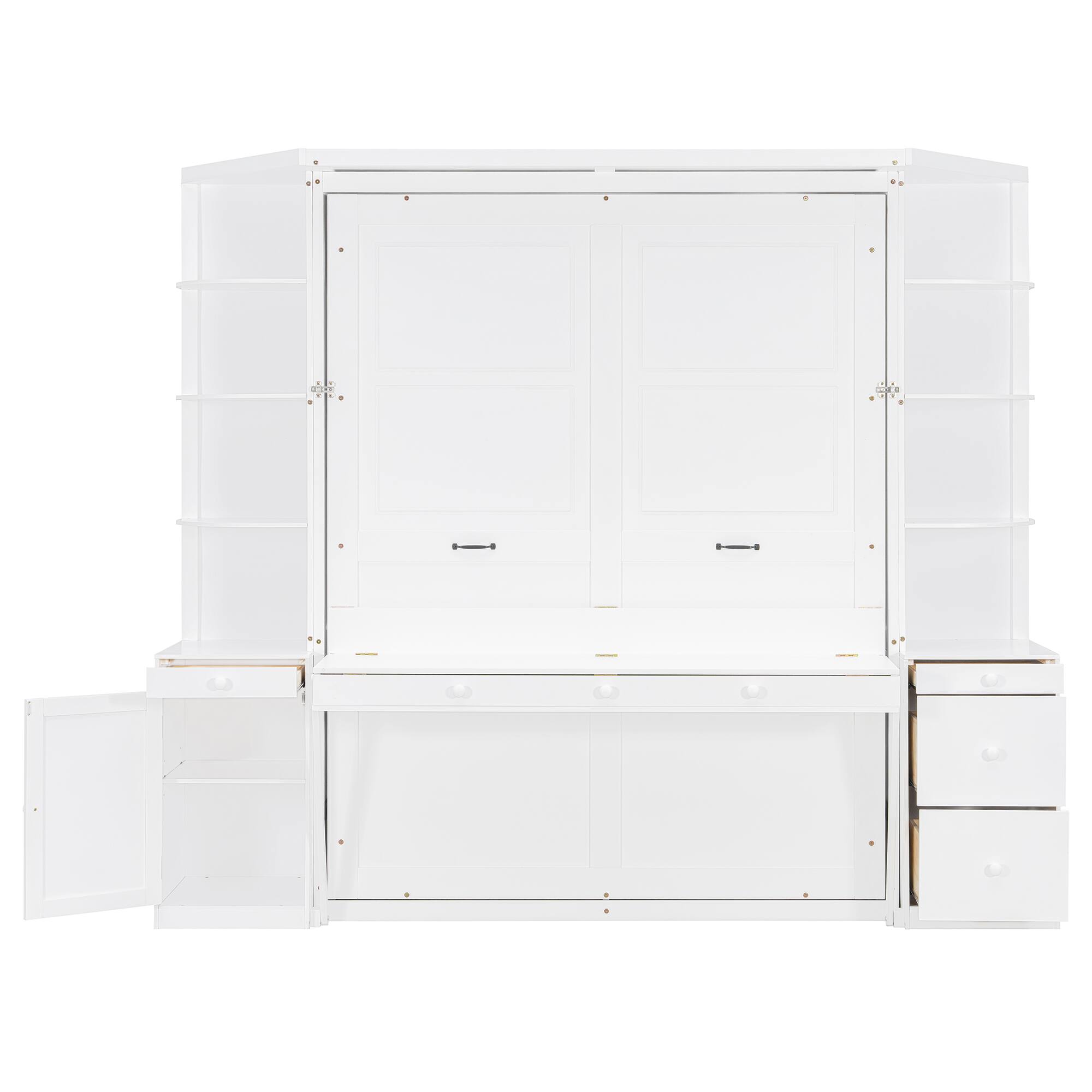 Alt View 2. Whisen - Queen Size Murphy Bed with Desk and Storage Shelves,Space-Saving Wall Bed for Home Office - White.
