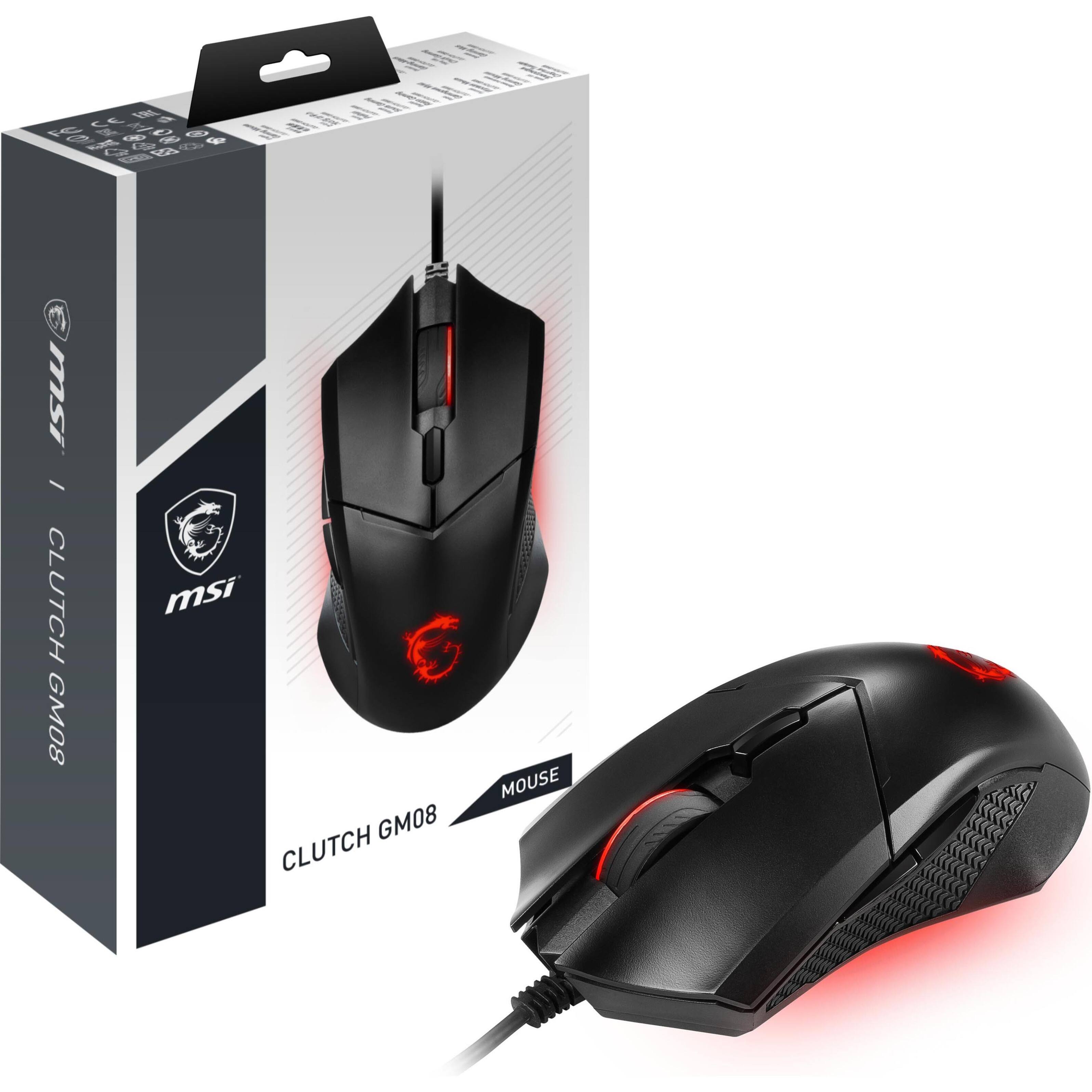 Front. MSI - Clutch GM08 Wired Optical Gaming Mouse - Black.
