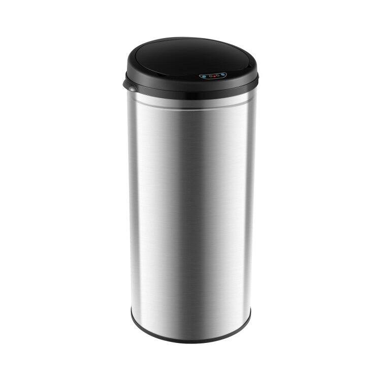 Angle. Hivvago - 8-Gallon Stainless Steel Motion Sensor Trash Can Kitchen Home Office Waste Bin - Silver.