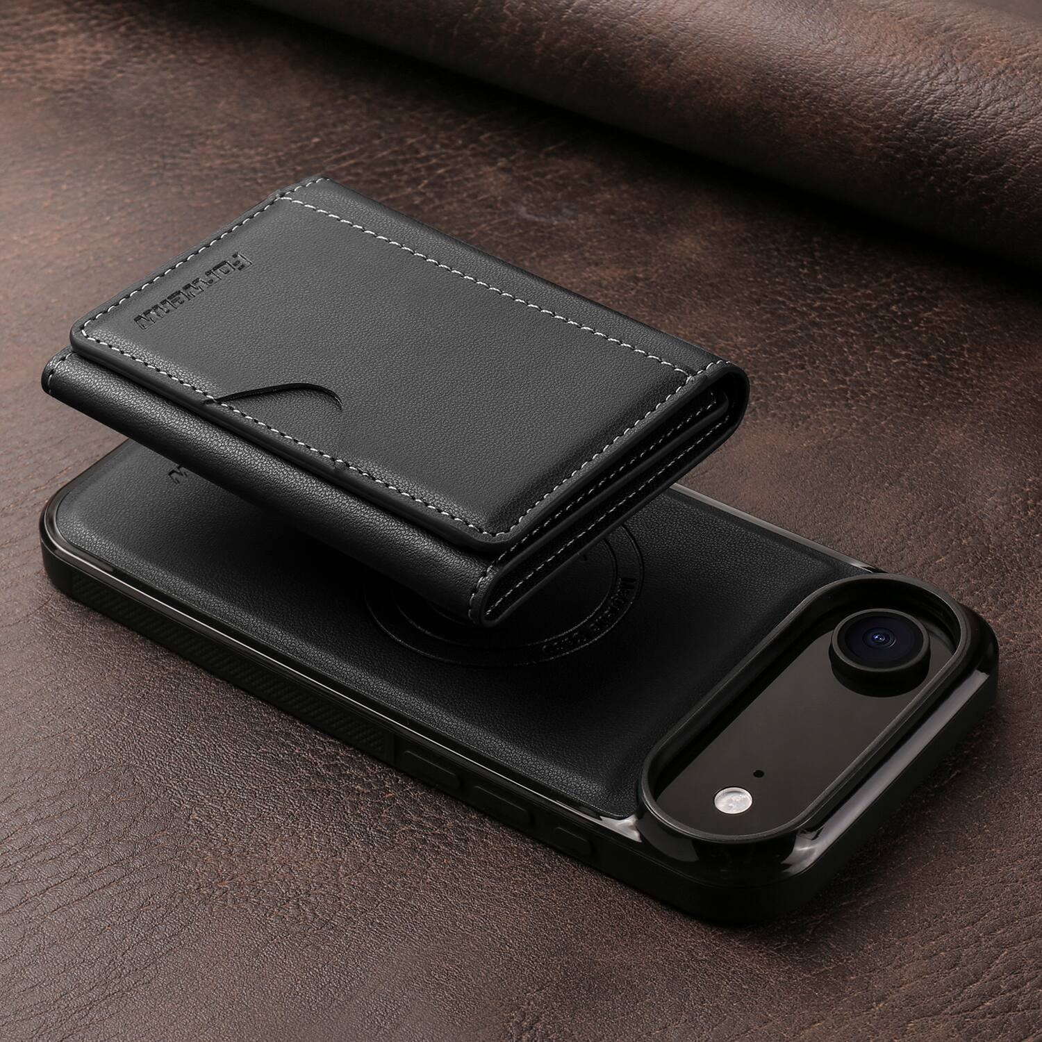 Back. Dteck - 2-in-1 Magnetic Detachable Wallet Case for Apple iPhone Air, PU Leather Shockproof Cover with Kickstand - Black.