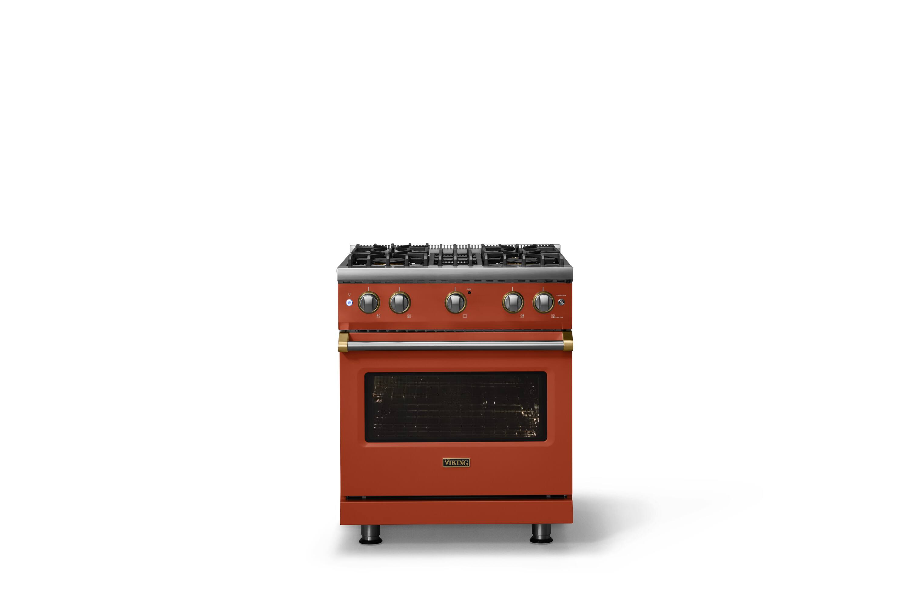Alt View 1. Viking - 30 in. Wide Pro 5 Series 4.0 Cu. Ft. Freestanding Sealed 4 Burner Gas Convection Range - Spiced Cider/Brushed Brass - Spiced Cider.