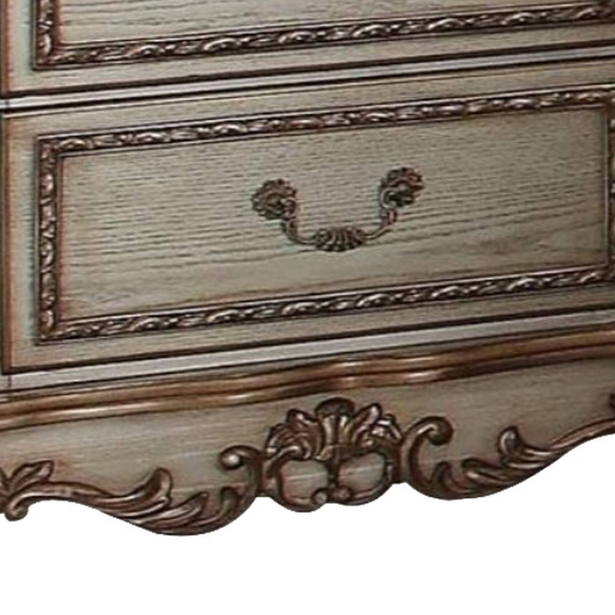 Alt View 2. Manhattan Lane - Wooden Nightstand with Two Drawers - Gold & White.