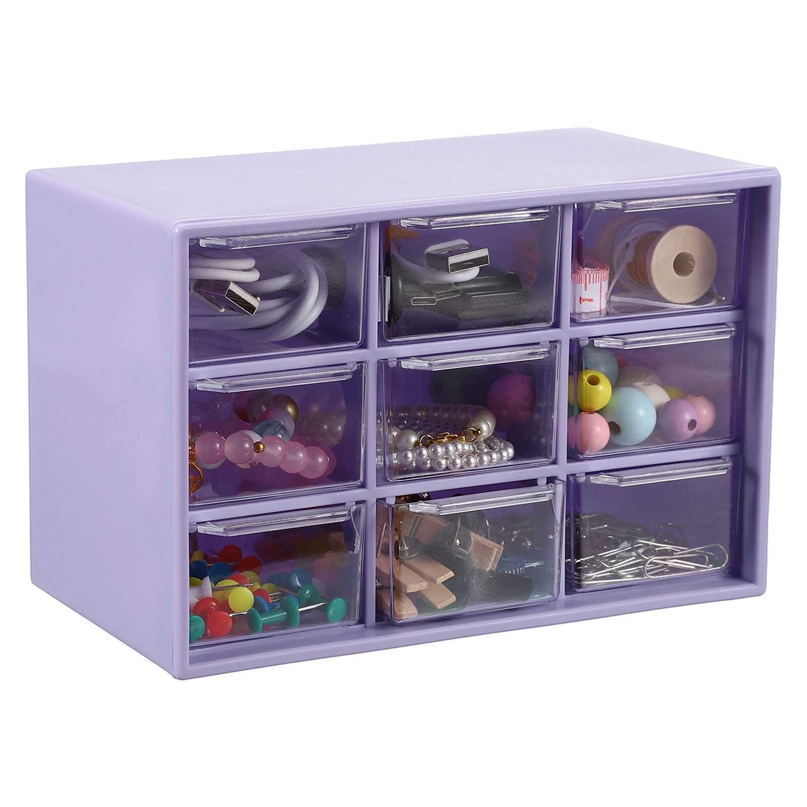 Front. Unique Bargains - Mini Storage Drawers for Desk, Plastic Desktop Teacher Desk with 9 Drawers Organizer Box for Supplies Bathroom - Purple.