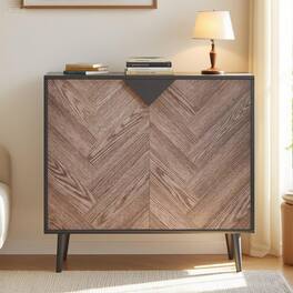 Qeetex - 31.5" Sideboard Buffet Cabinet with 2 Doors, Wood Finish Modern Storage Accent Cabinet - Black+grey Grain