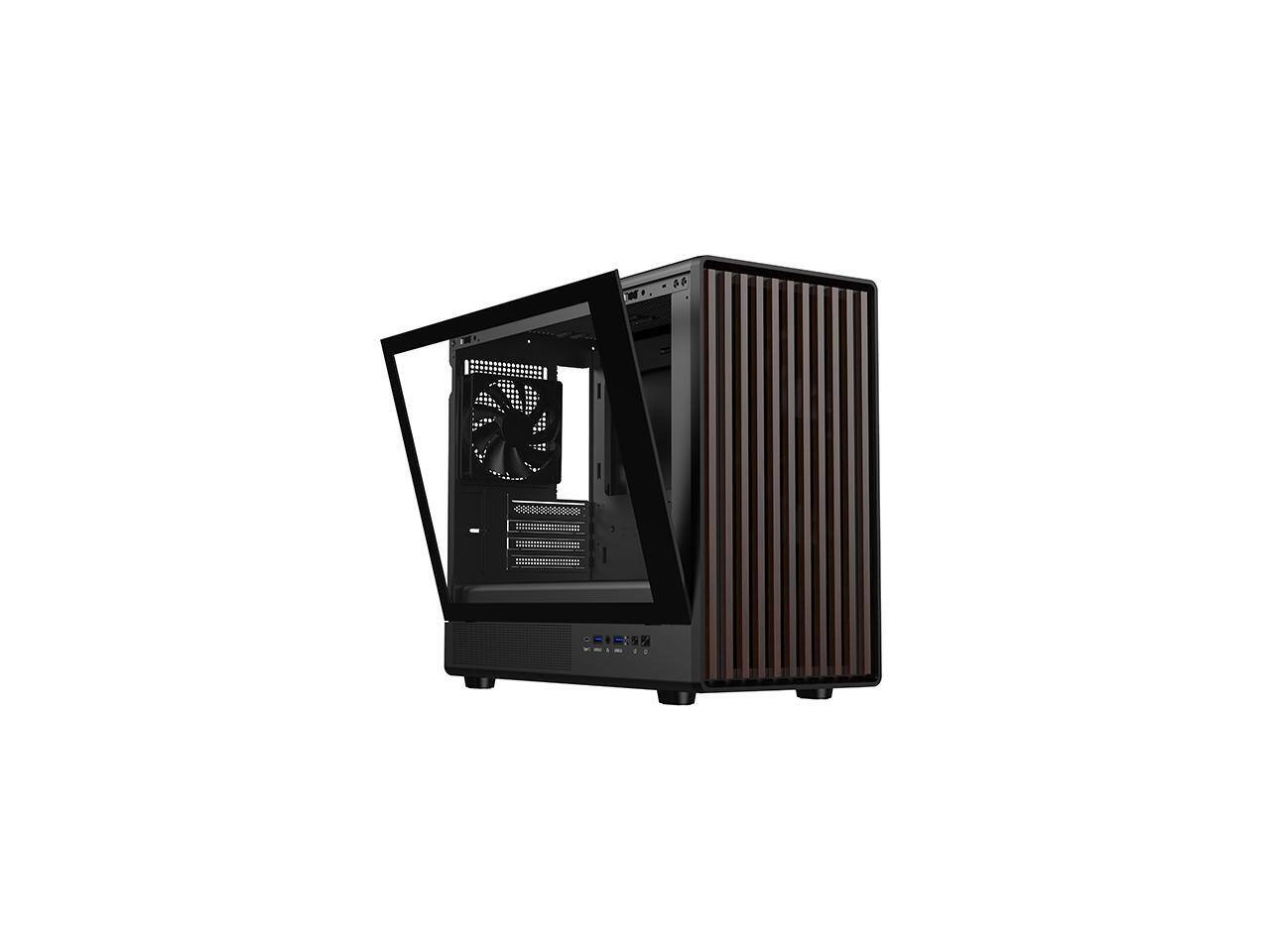 Alt View 2. DIYPC - DIYPC DIY-mATX06-Wood Black USB3.0/Type C Micro ATX Mid Tower Case w/ Tempered Glass & Walnut Front Panel, 4 PWM Fans - Black.
