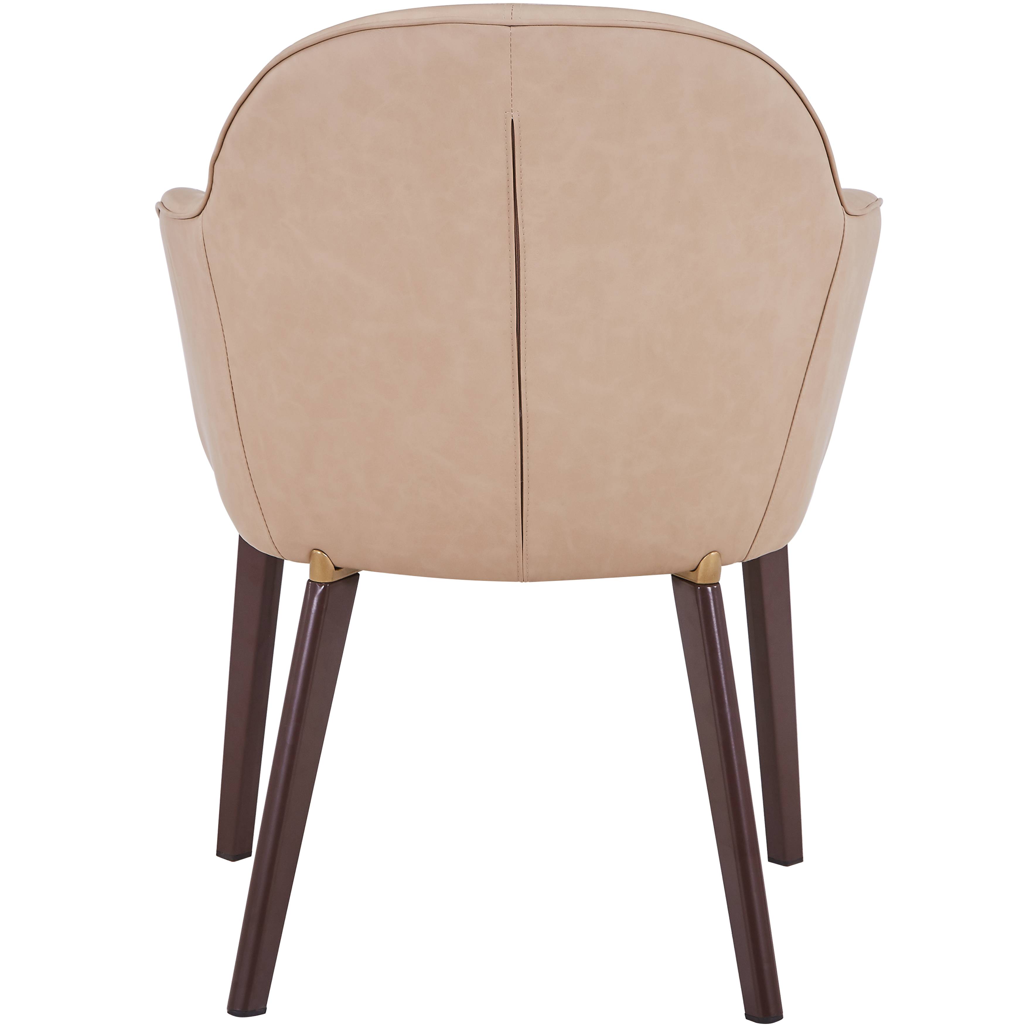 Alt View 4. LeisureMod - Elias Barrel-Back Dining Armchair, Velvet/Leather Accent Chair with Gold Brackets & Wood-Look Legs - Light Taupe.