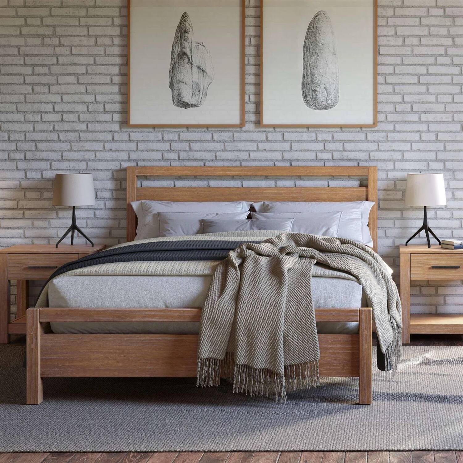 Angle. Hivvago - Hivvago Full size Farmhouse Solid Wood Platform Bed Frame with Headboard Footboard - Brown.