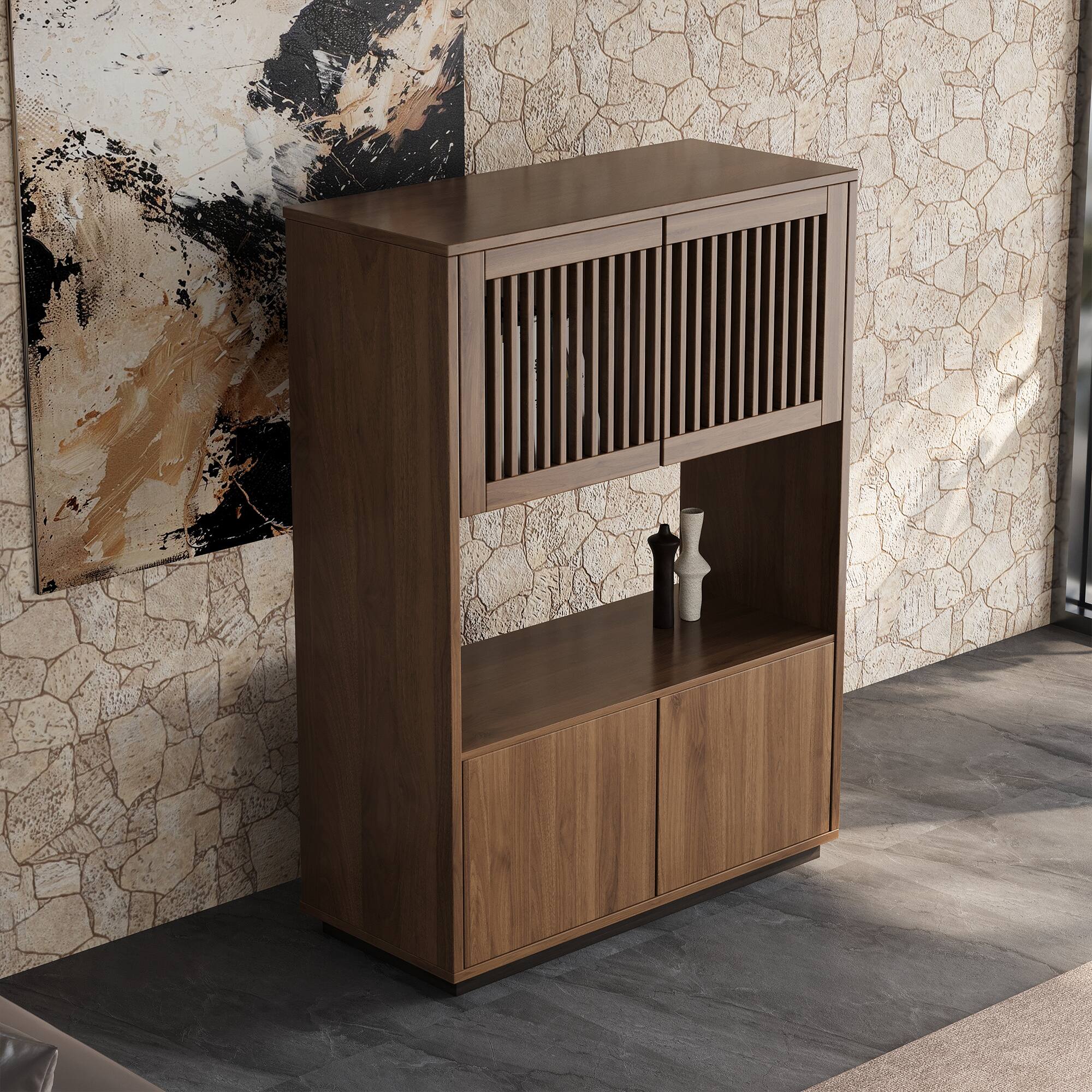 Left. luck idea - 33.46" Storage Cabinet & Decorative Cabinet, Suitable for Multiple Scenarios - Walnut color.