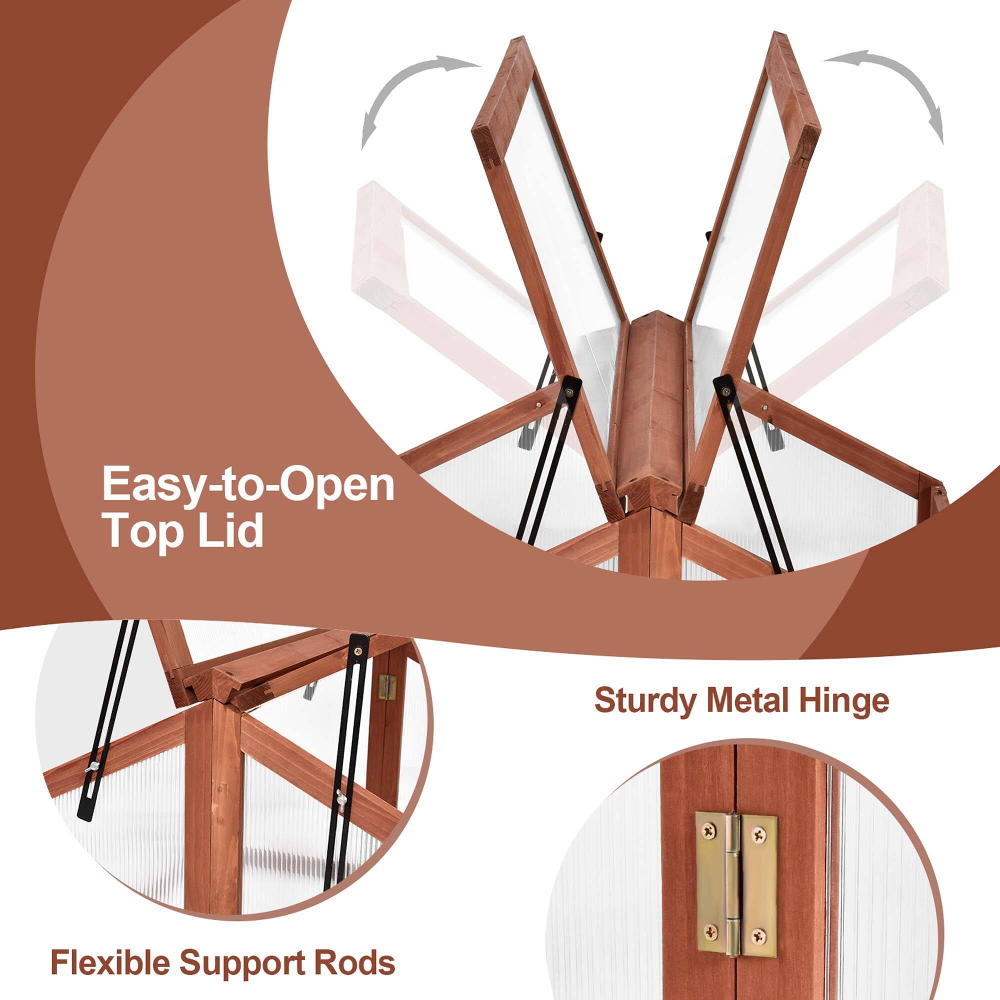 Easy-to-Open Top Lid Sturdy Metal Hinge x 4 K Flexible Support Rods