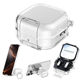 Dteck - Earphone Case for Galaxy Buds 4/4 Pro (2026) with Secure Lock, Earbud Cover with Integrated Phone Stand & Carabiner - Clear