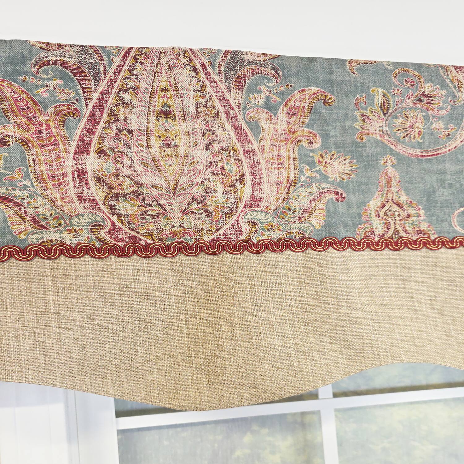 Alt View 2. RLF Home - RLF Home 100% Cotton Fairtrade Trimmed Provance Lined Window Valance 50" x 17" Blue - Blue.