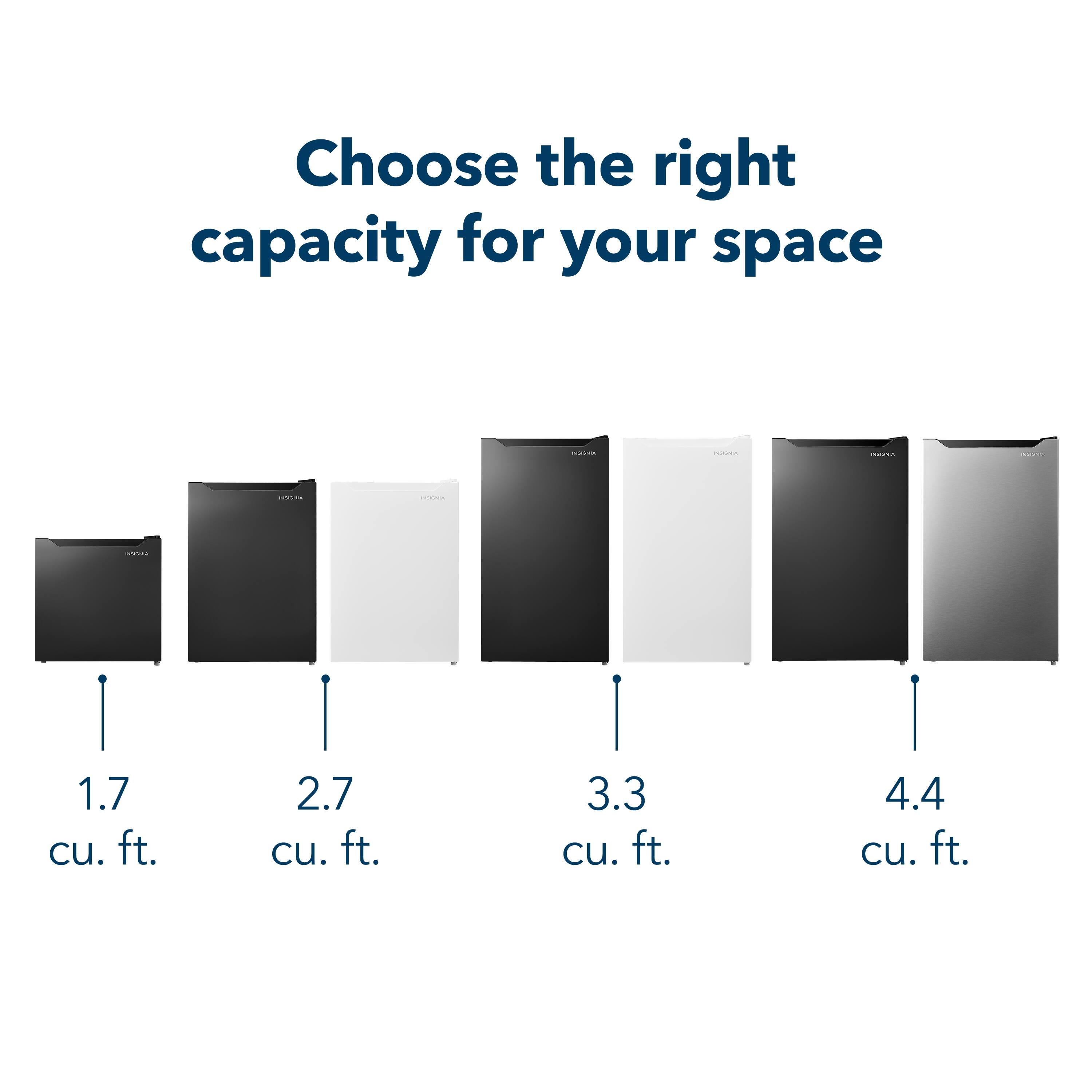 Choose the right capacity for your space

1.7 cu. ft.  
2.7 cu. ft.  
3.3 cu. ft.  
4.4 cu. ft.