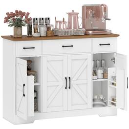 Homcom - Buffet Cabinet with Soft-Close Hinges, Farmhouse Sideboard with 3 Drawers - White