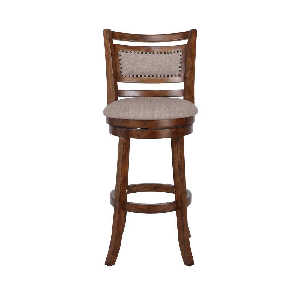 Front. FurniFact - Rustic Farmhouse Dark Brown Swivel Wood Bar Stool With Comfortable Back - Brown.
