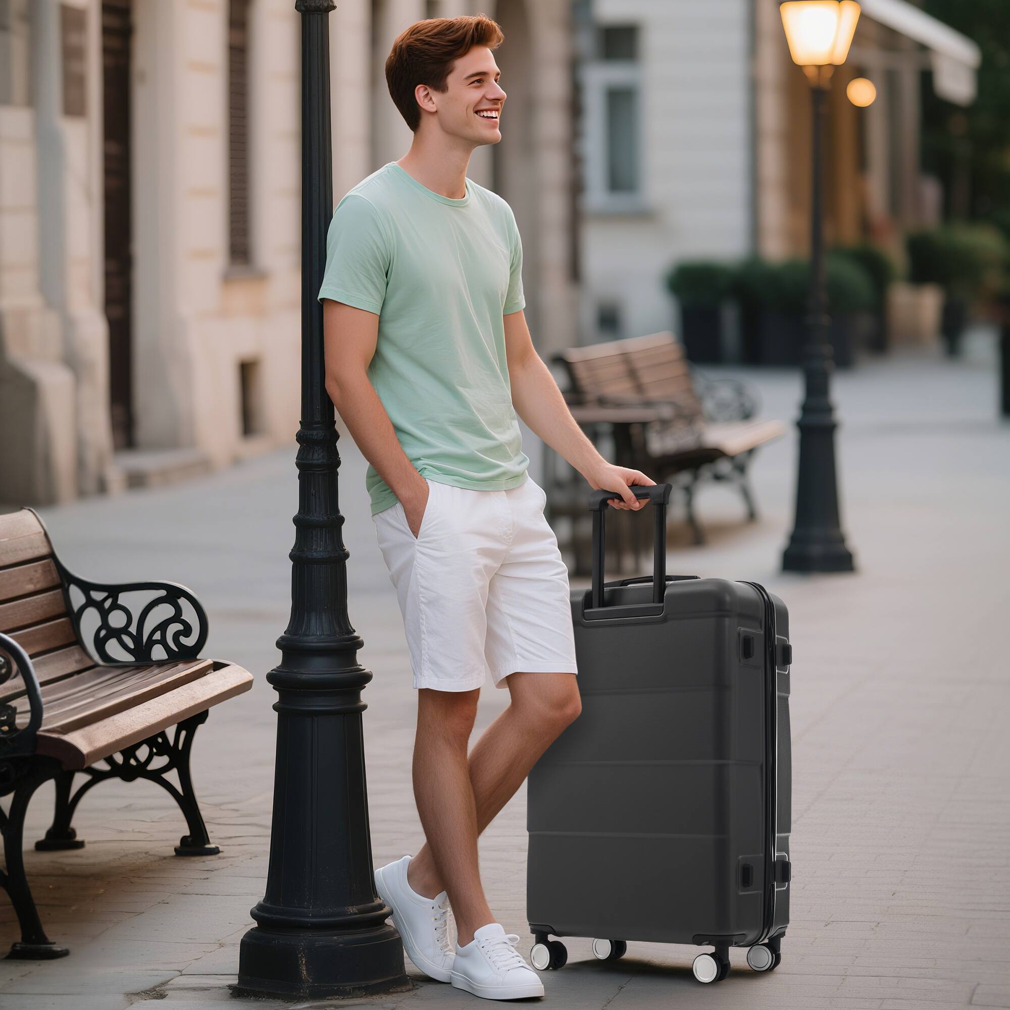 Alt View 1. Ecooso - 6-Piece ABS Hard Shell Luggage Set with Duffel & Toiletry Bag, Password Lock, Double Spinner Wheels, 16/20/24/28 - Charcoal.