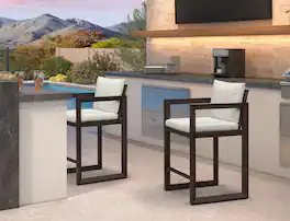 PURPLE LEAF - Outdoor Caesar Bar Stools Set of 2 Modern Aluminum Barstools with Stainless Removable Cushion for Kitchen Outside Island - Bronze-Counter Stool