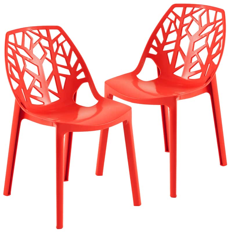 LeisureMod - Cornelia 2-Pieces Stackable Plastic Dining Chair with Non-Slip Floor Protectors and Fully Assembled - Solid Red
