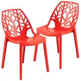 LeisureMod - Cornelia 2-Pieces Stackable Plastic Dining Chair with Non-Slip Floor Protectors and Fully Assembled - Solid Red