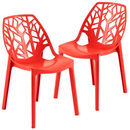 Front. LeisureMod - Cornelia 2-Pieces Stackable Plastic Dining Chair with Non-Slip Floor Protectors and Fully Assembled - Solid Red.