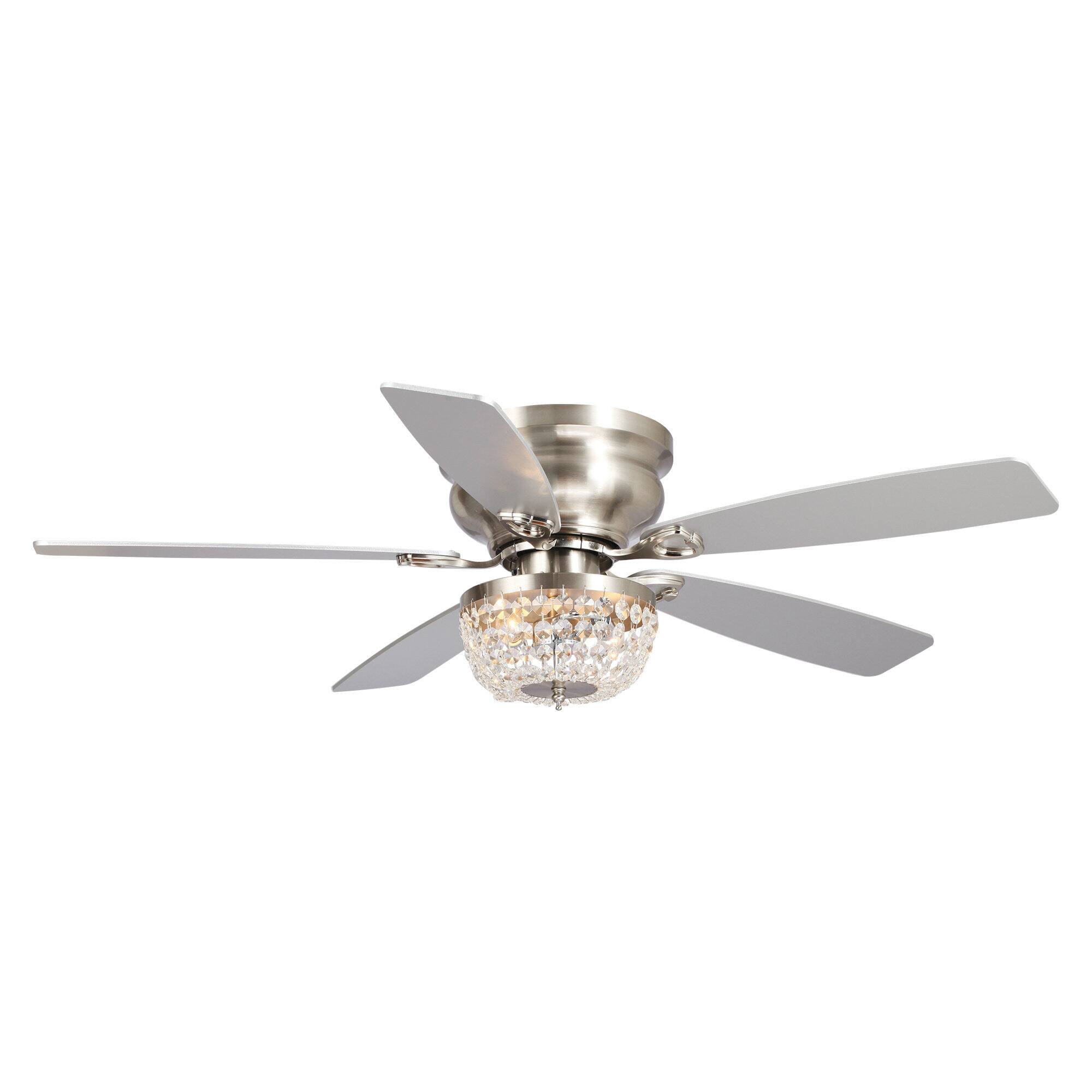 Back. Parrot Uncle - 48" Modern Nickel Low Profile Crystal Ceiling Fan Chandelier with Light and Remote - Nickel.