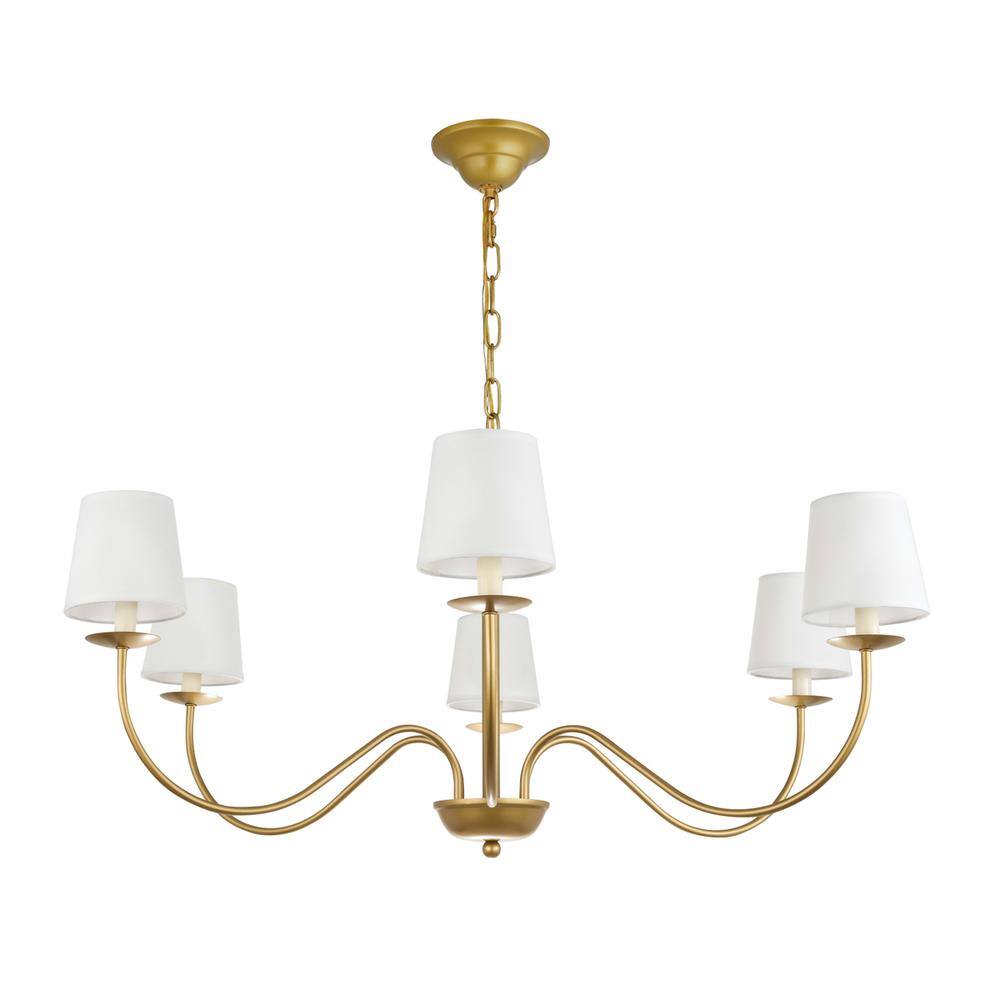 Alt View 1. Living District - Eclipse 6 light Brass and White shade chandelier - Brass And White Shade.