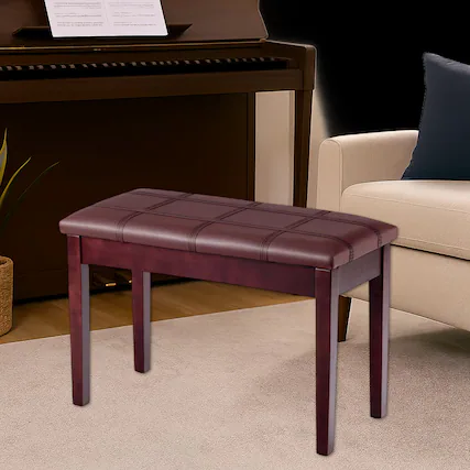 Front. Hivvago - PU Leather Upholstered Double Piano Bench with Solid Wood Frame and Hidden Storage - Brown.