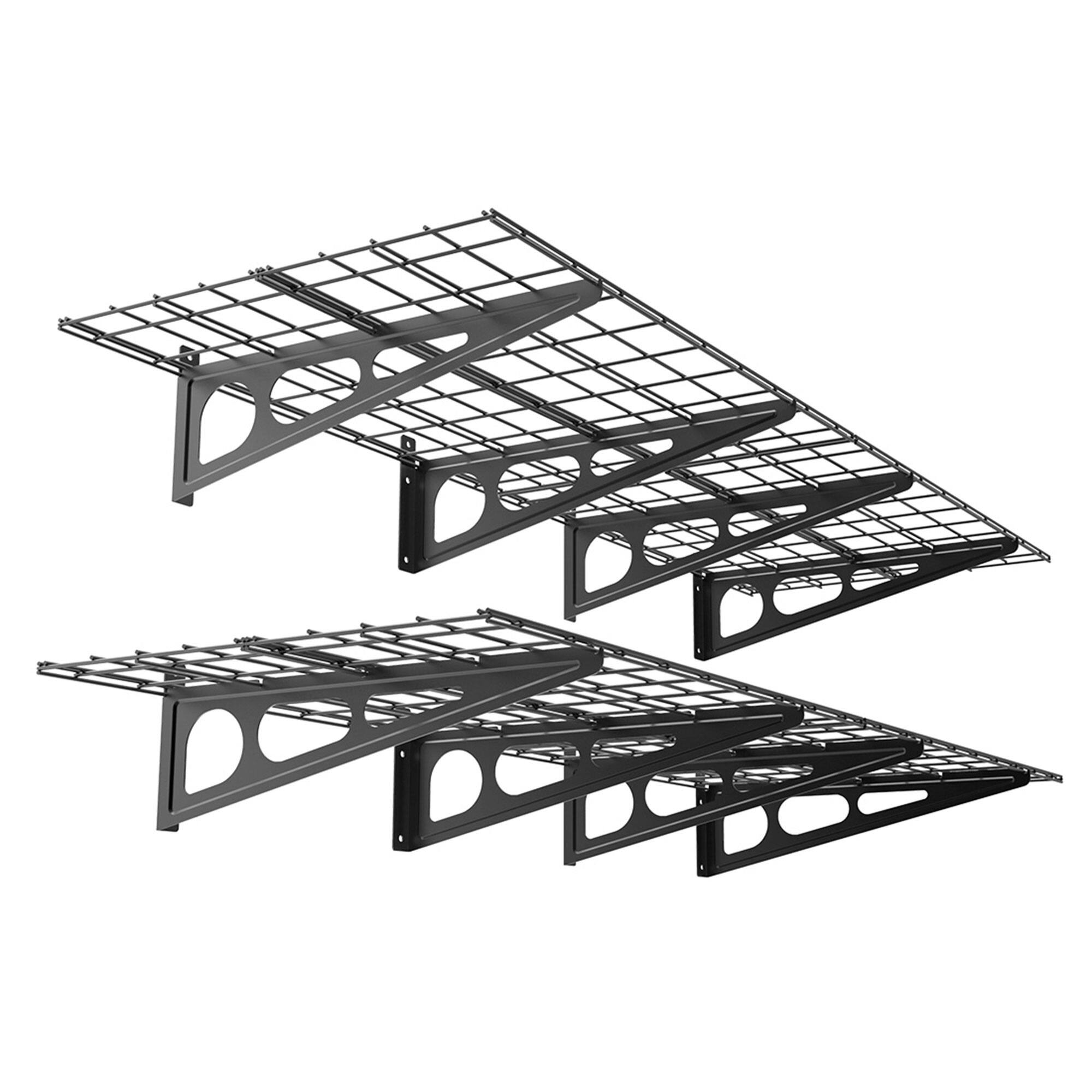 Angle. Fleximounts - 36 in. W x 24 in. D Steel Garage Wall Shelf (4-Pack) - Black.