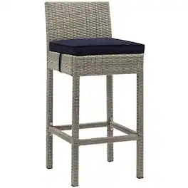 Conduit Outdoor Patio Wicker Rattan Bar Stool by Modway - Light Gray Navy