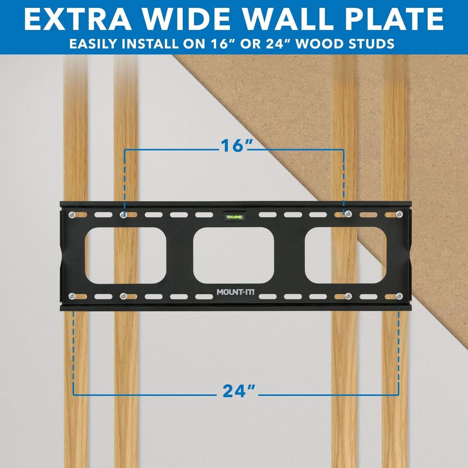 EXTRA WIDE WALL PLATE  
EASILY INSTALL ON 16" OR 24" WOOD STUDS  

16"  
24"