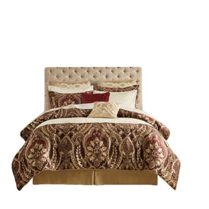 Front. Gracie Mills - Gracie Mills Poole 4-Piece Vintage Chenille Jaquard Comforter Set - Burgundy.