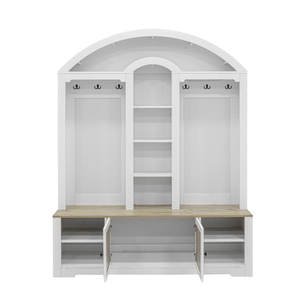 Alt View 8. Loheer - Loheer Curved Entrance Wardrobe Hall Tree With Shoe Bench Two-Tone 59-Inch - White and Walnut.