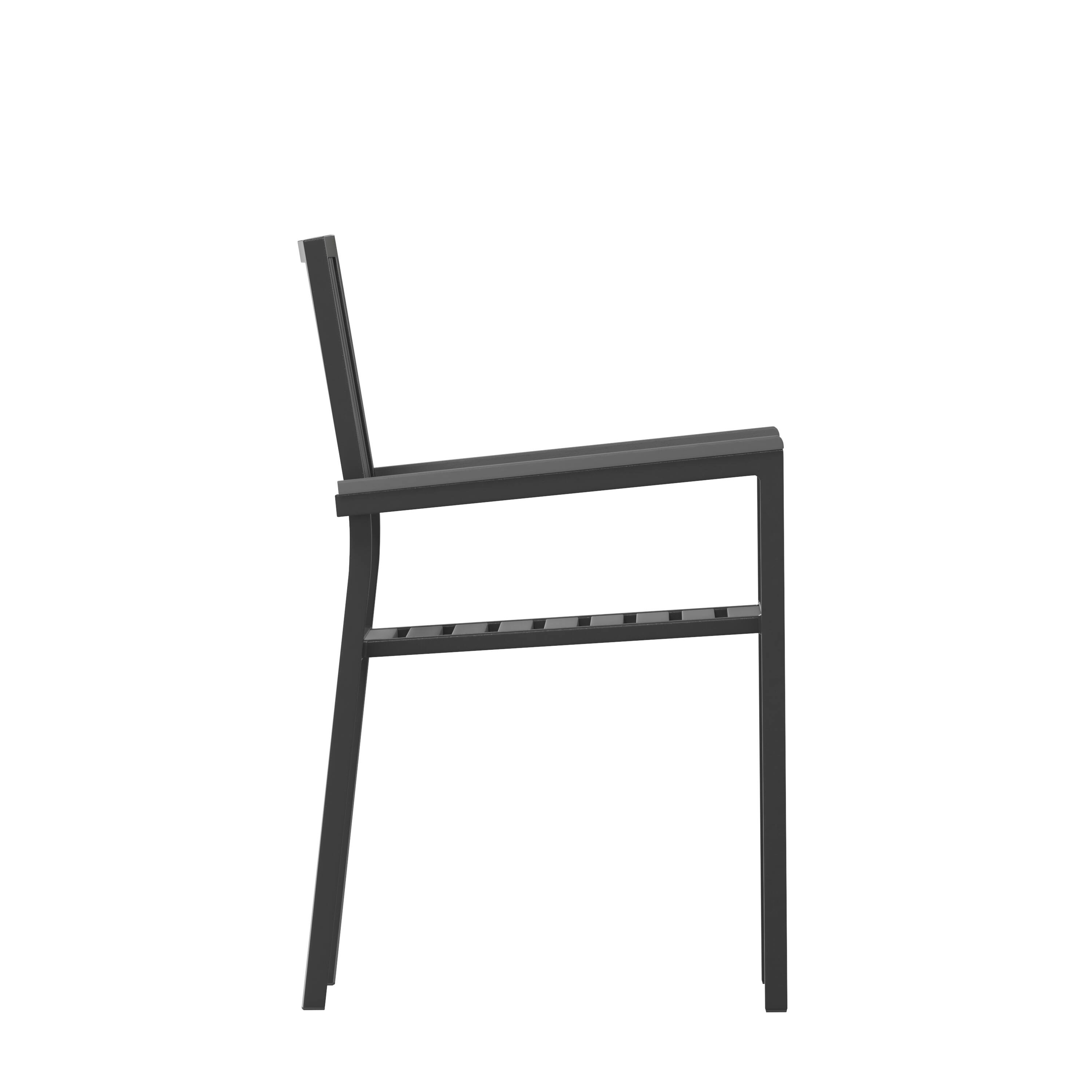 Alt View 9. Emma + Oliver - Black Metal Stack Chair with Arms & Slatted Polyresin Seat and Back - Black.