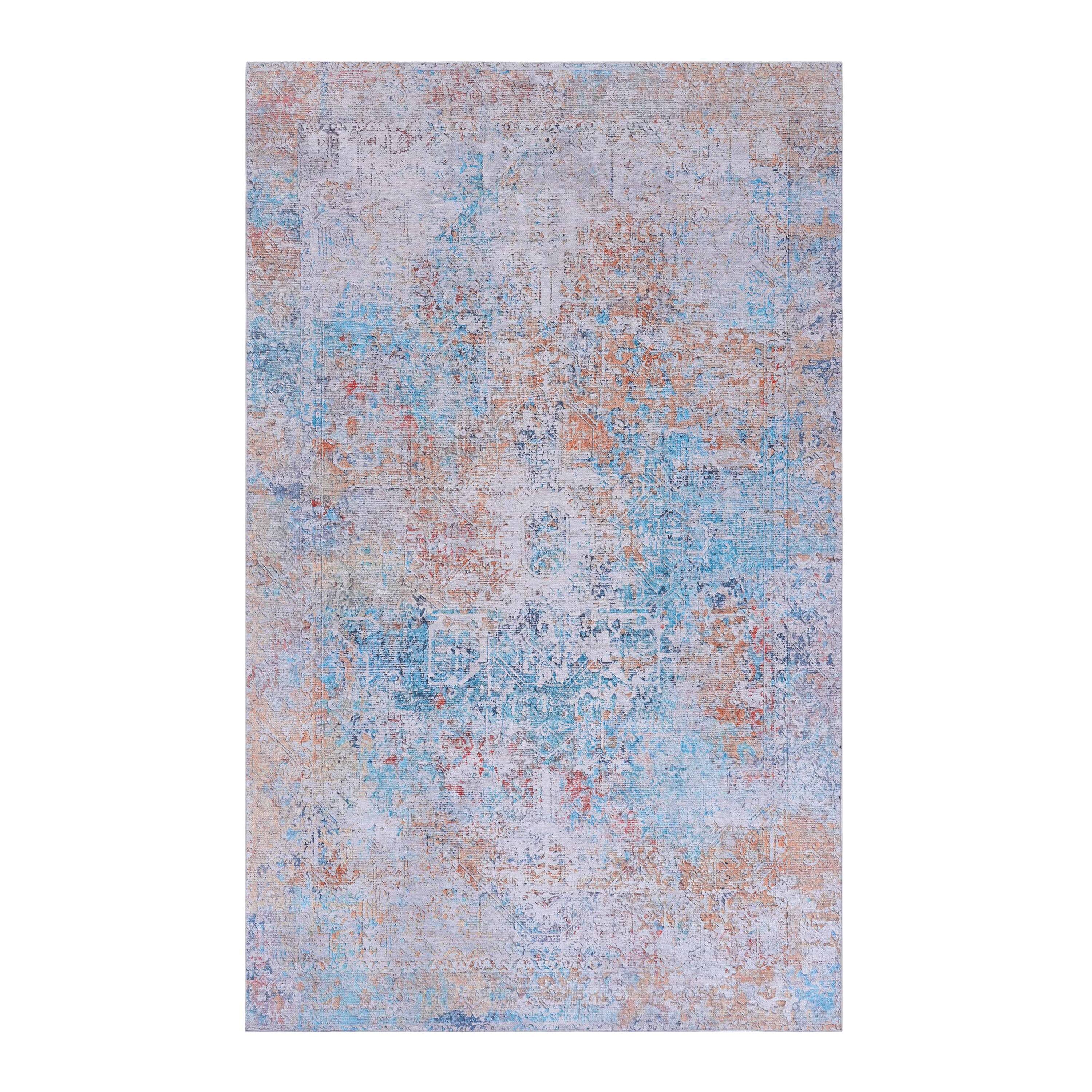 Angle. APRILSOUL - Machine Washable 2x3 Area Rug Super Soft Non Slip Stain Resistant Boho Style - Yellow.