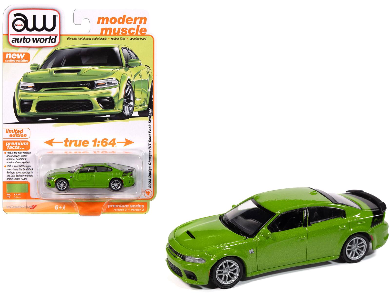 Autoworld - 2023 Dodge Charger R/T Scat Pack Swinger Sublime "Modern Muscle" Series 1/64 - Green Metallic