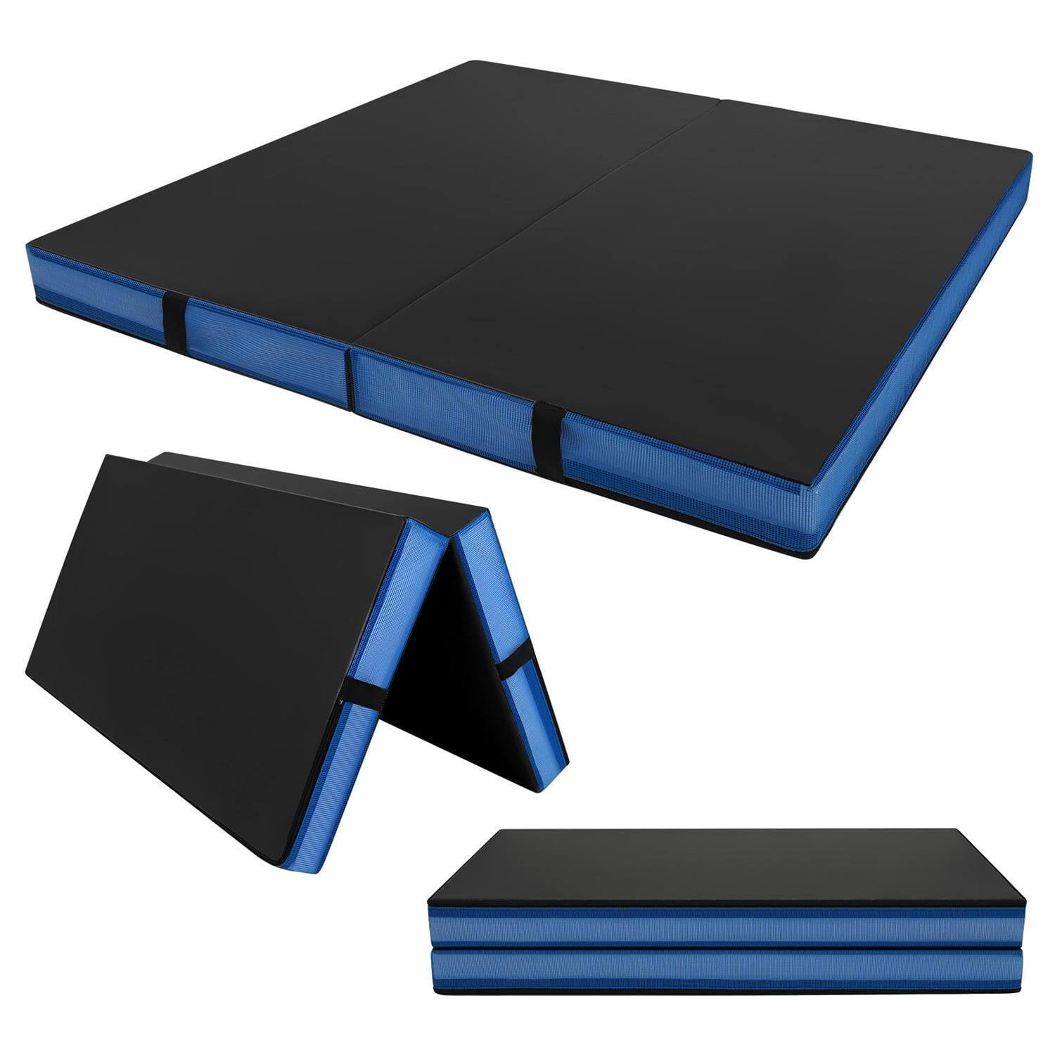 Left. Pefilos - Bi-Fold Gymnastics Mat, 4-Inch Thick Foam with Waterproof PU Leather, Foldable Design with Handles for Yoga & Stretching - Black.