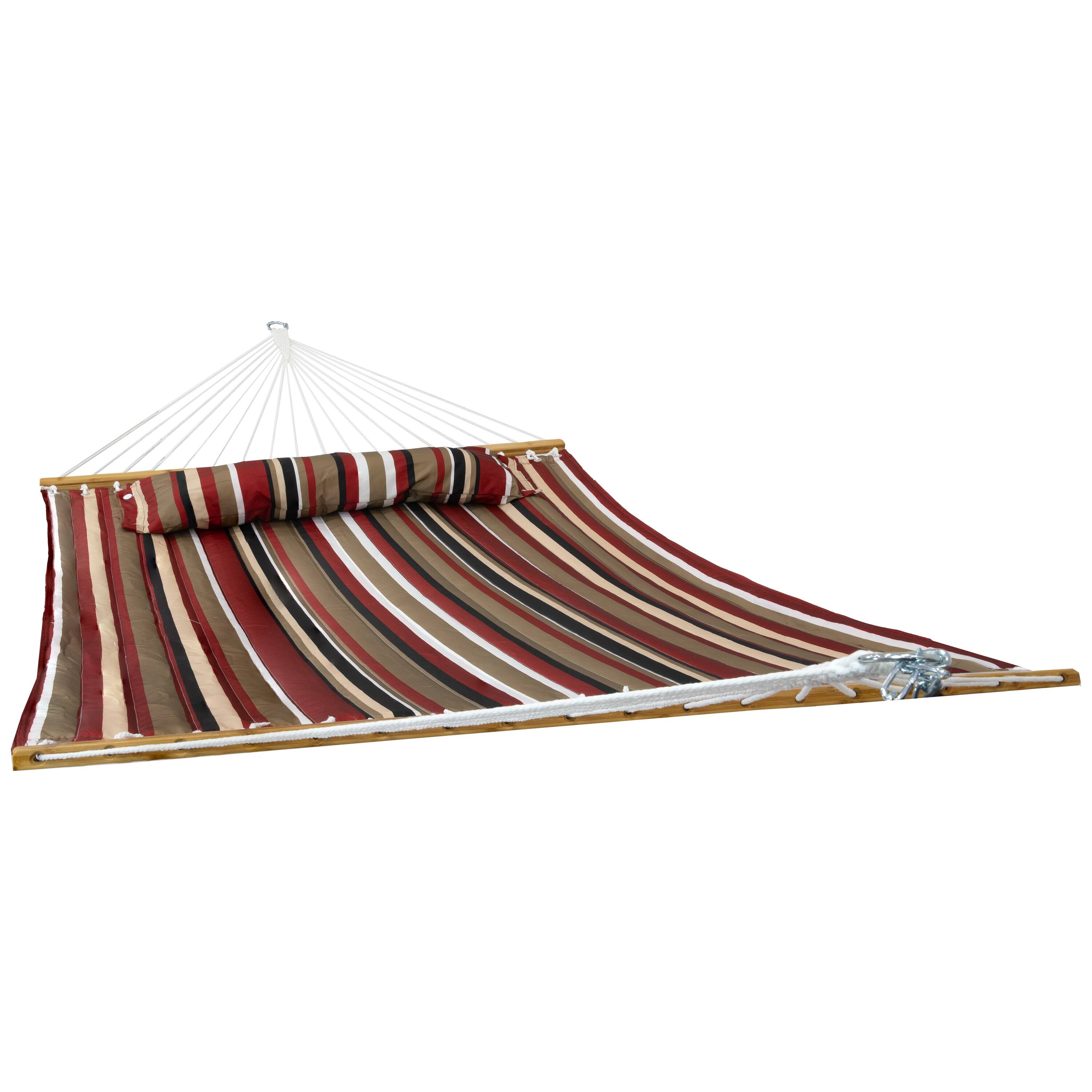 Alt View 7. Sunnydaze - Large 2-Person Quilted Outdoor Hammock - Awning Stripe.